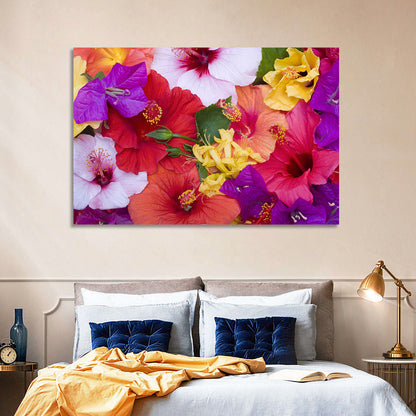 Tropical Bougainvillea and Hibiscus Bloom Wall Art
