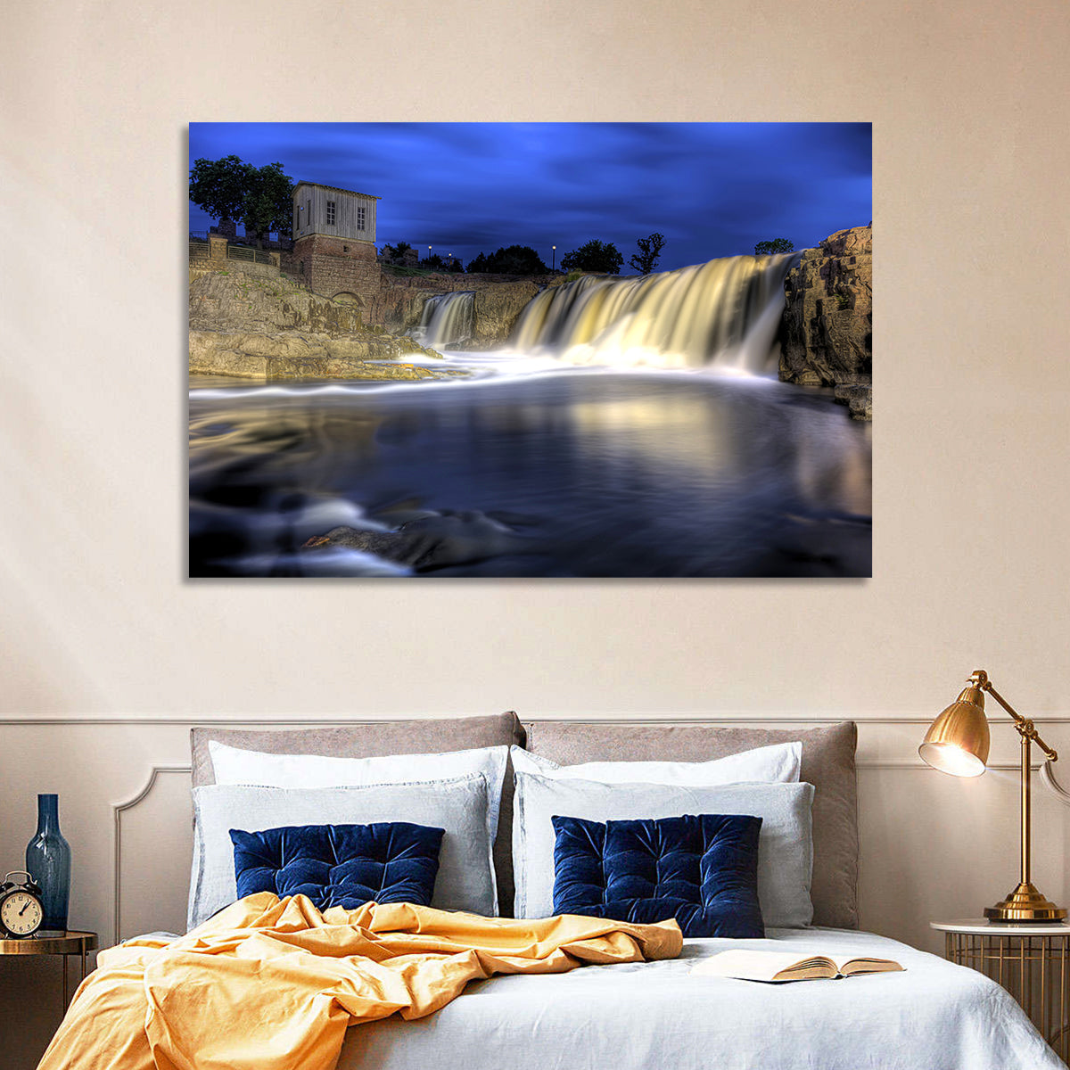Queen Bee Mill Waterfall Wall Art in a room, landscape