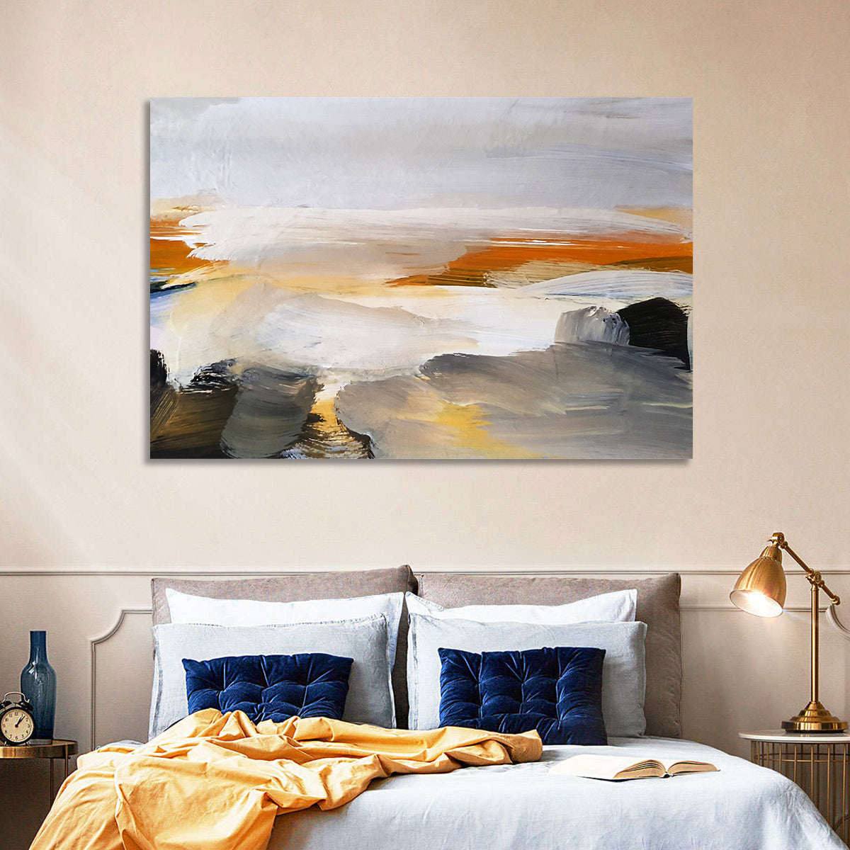 Misty Coastal Horizon Wall Art in a room, landscape