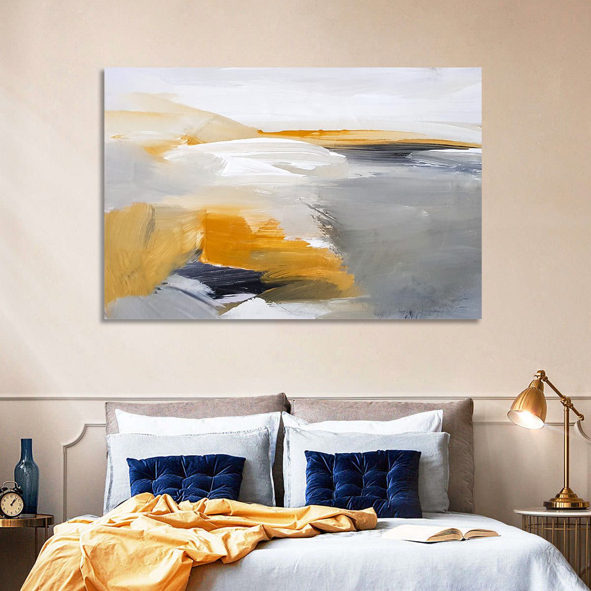 White Coastal Abstract Landscape Wall Art in a room, landscape