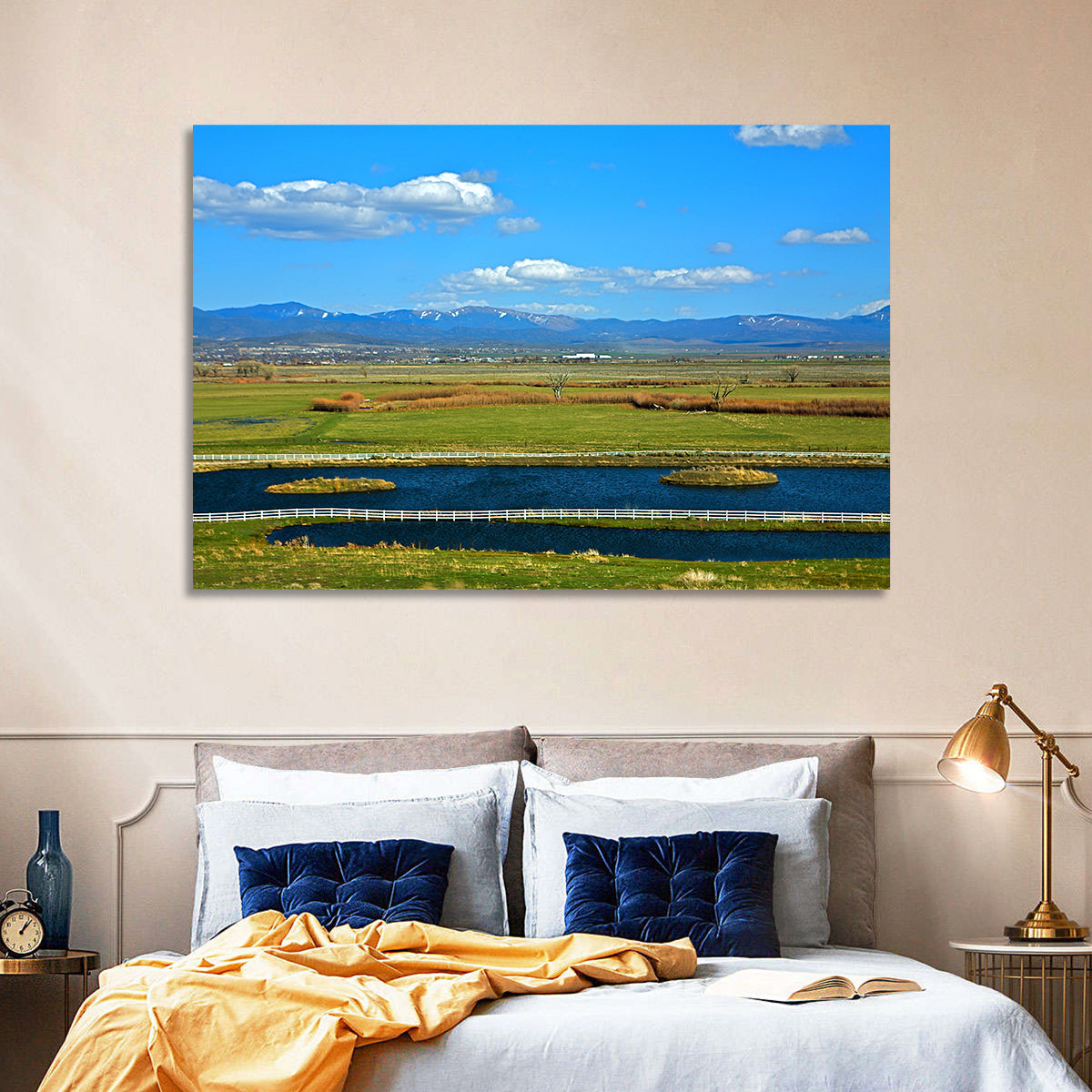 Genoa Township Pond View Wall Art in a room, landscape
