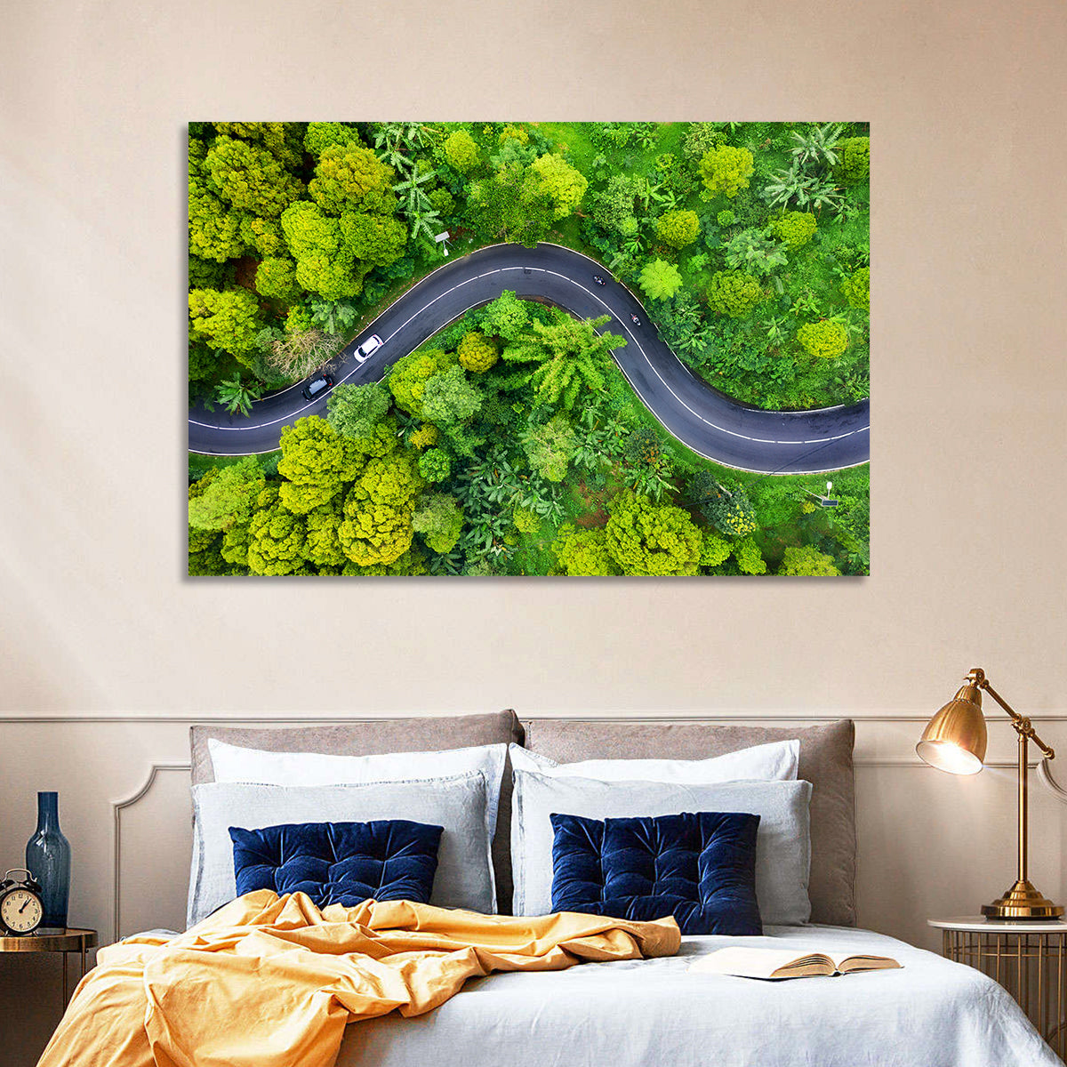 Winding Tropical Forest Road Wall Art in a room, landscape
