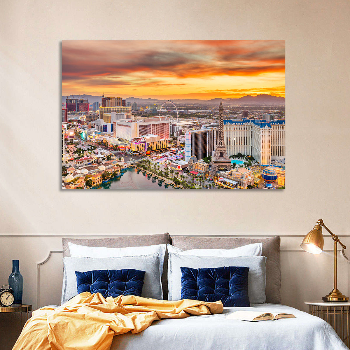Las Vegas Strip Sunset Cityscape Wall Art in a room, landscape