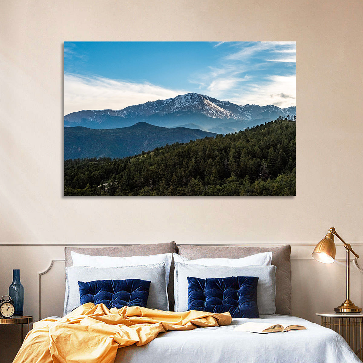 Pikes Peak Mountain Landscape Wall Art in a room, landscape