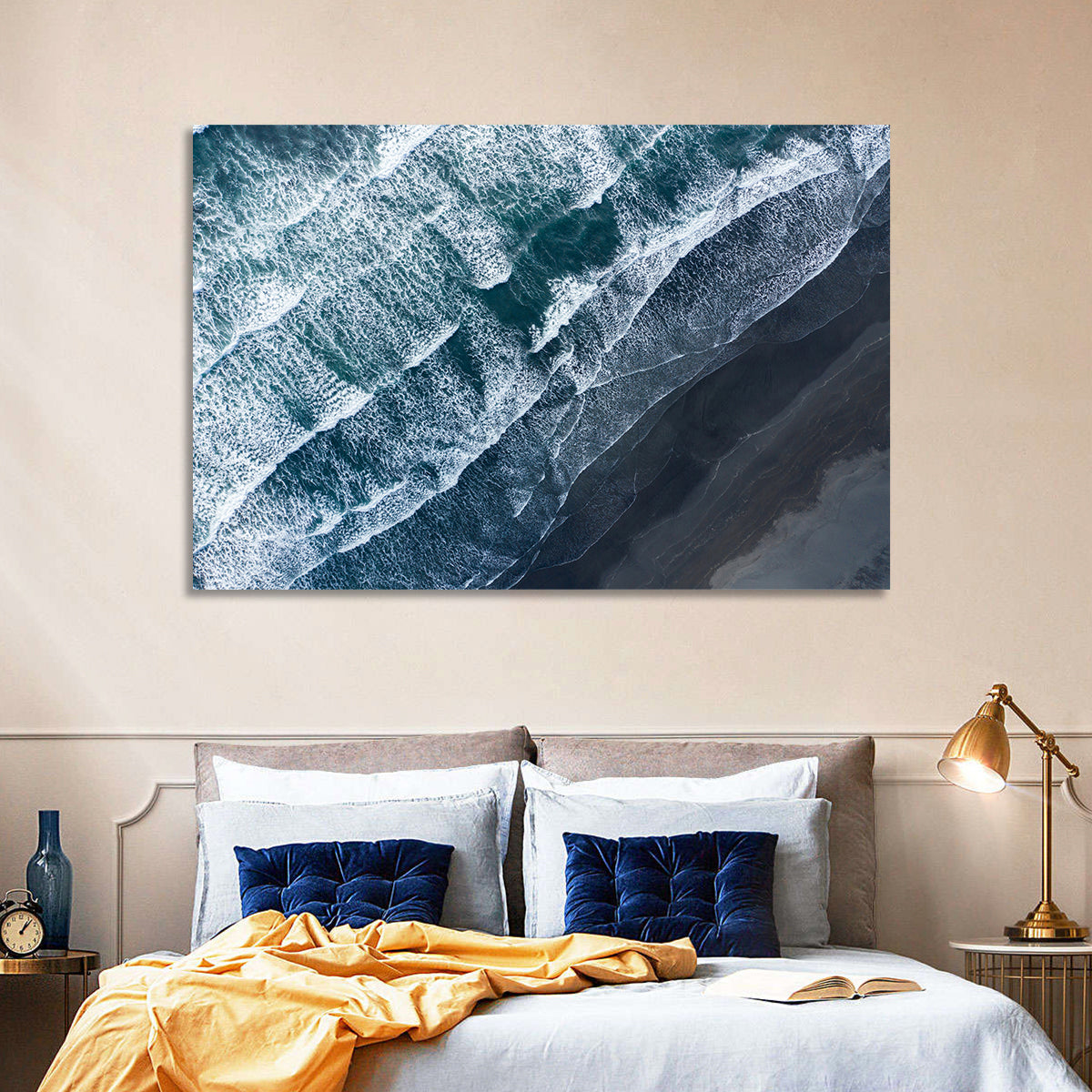 Volcanic Surf on Black Sand Wall Art in a room, landscape