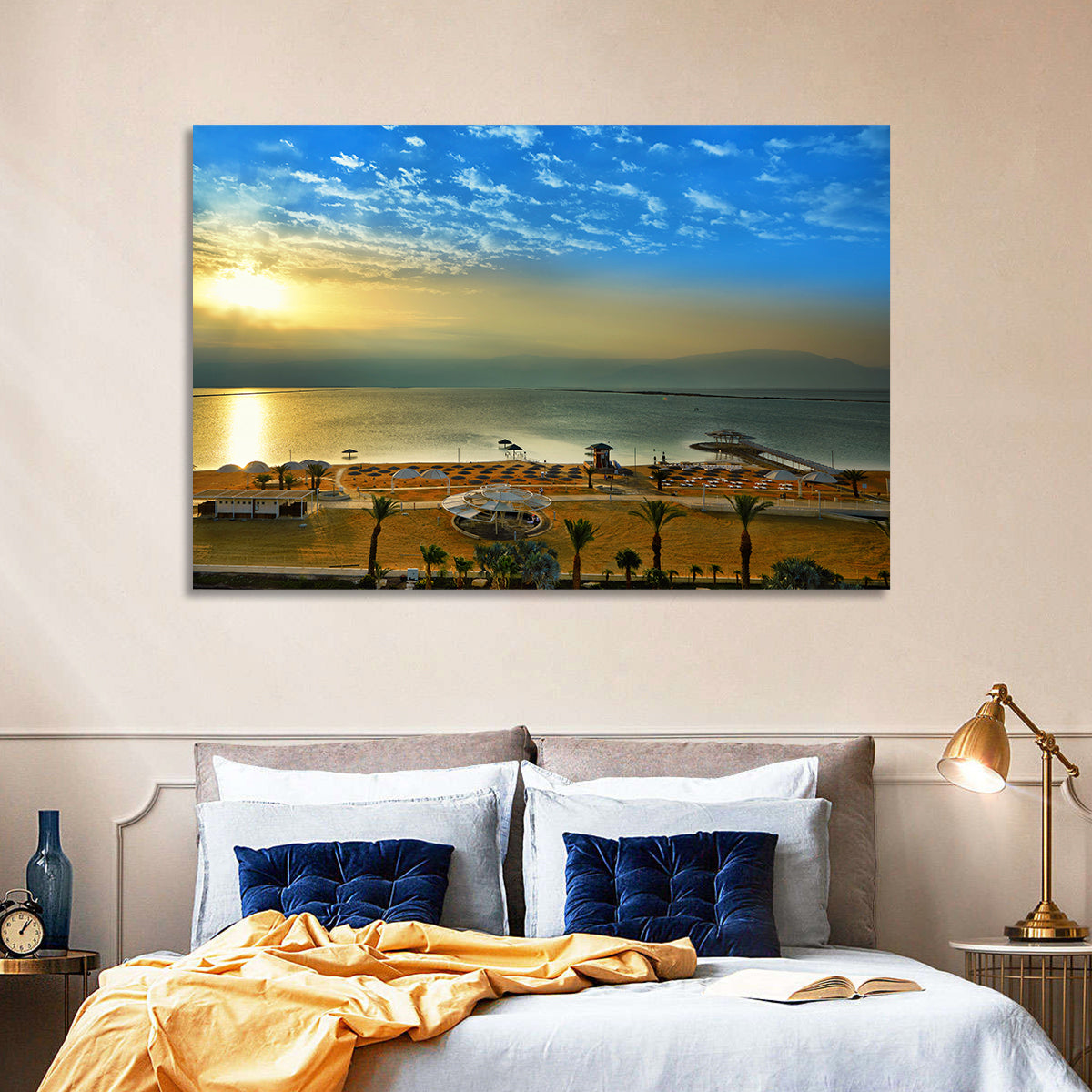 Dead Sea Sunset Wall Art in a room, landscape