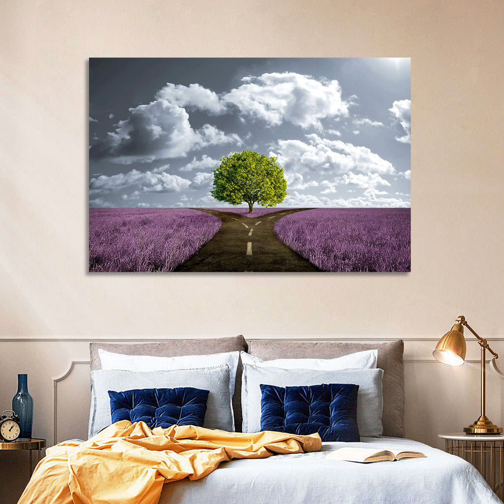 Lavender Field Crossroads with Lone Tree Wall Art