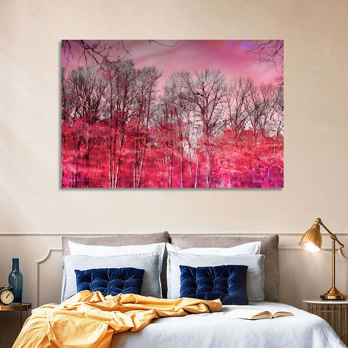 Autumn Trees Reflection Wall Art in a room, landscape