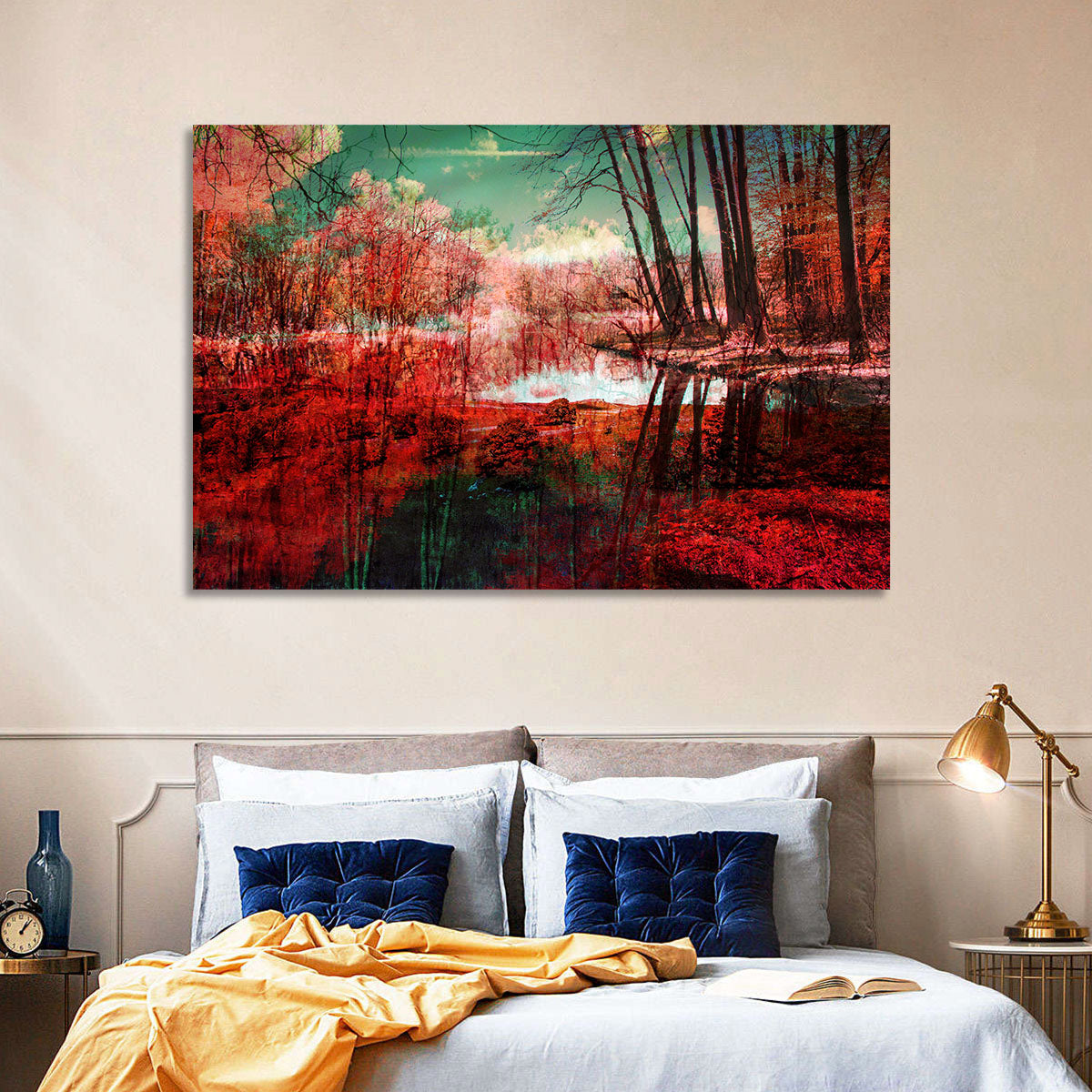 Red Forest Reflection Wall Art