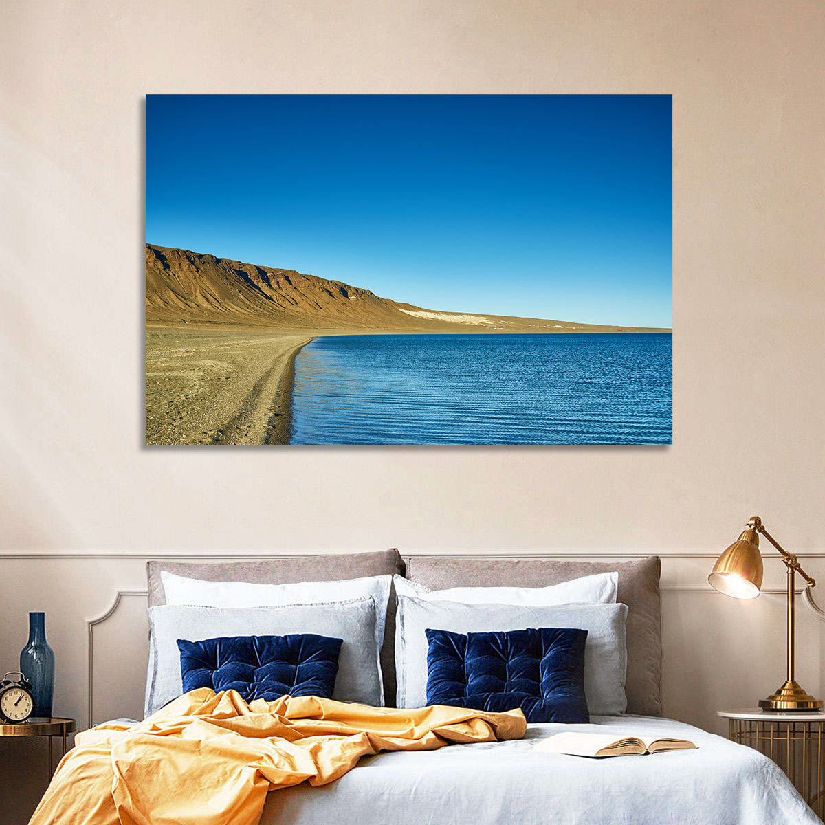Khyargas Nuur Shoreline Wall Art in a room, landscape