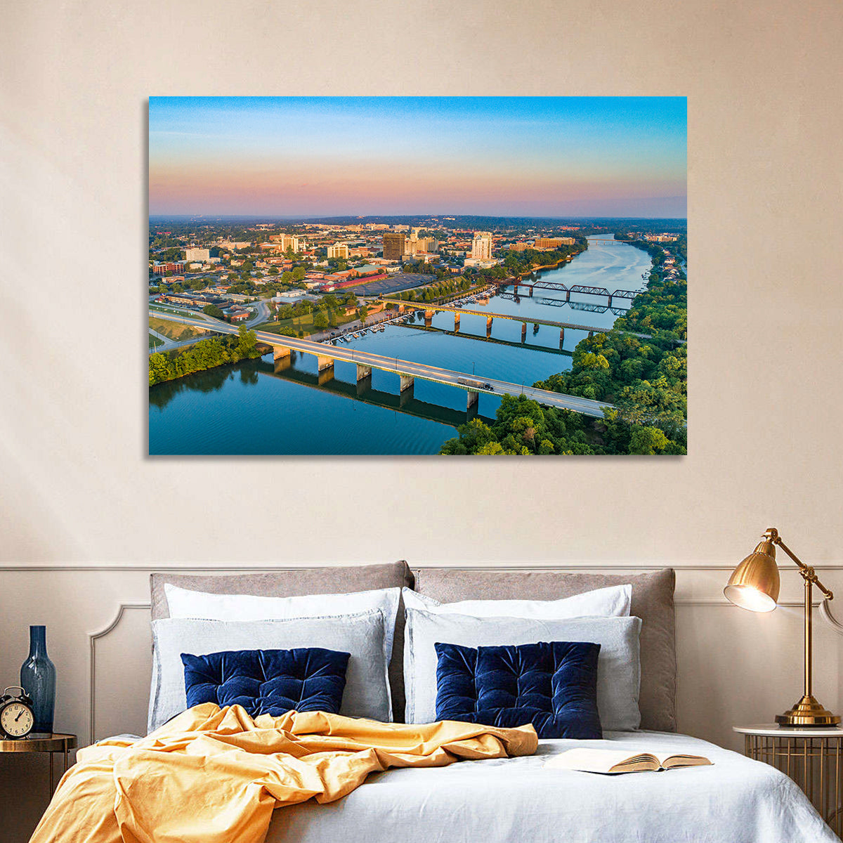 Augusta Savannah River Skyline Wall Art in a room, landscape