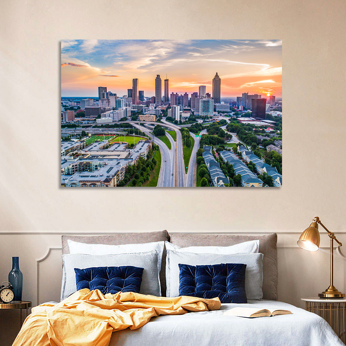 Downtown Atlanta Skyline Wall Art in a room, landscape