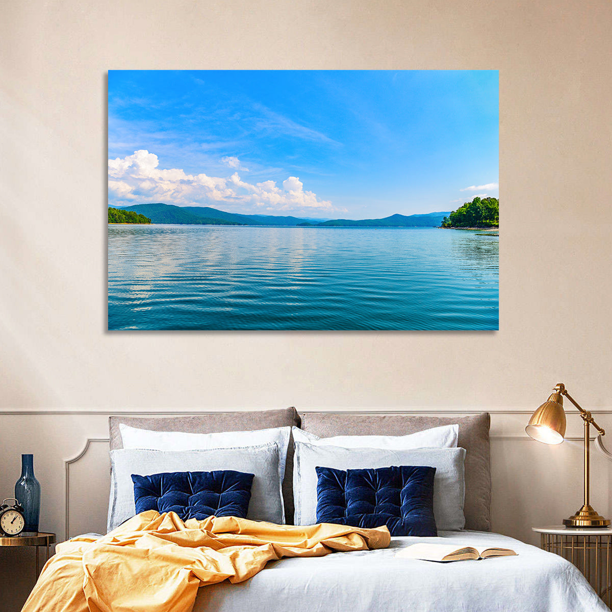 Lake Jocassee Wall Art in a room, landscape