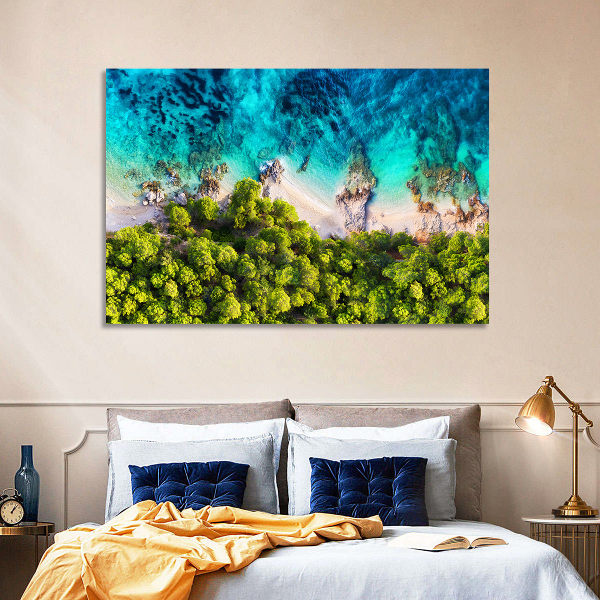 Croatian Turquoise Coastline Wall Art in a room, landscape