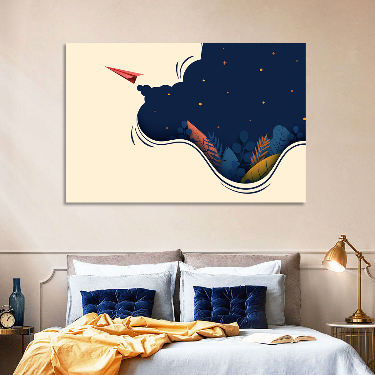 Paper Airplane in Flight Wall Art in a room, landscape