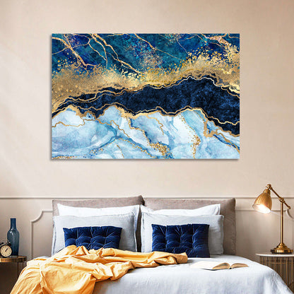 Navy Blue Marble with Gold Veins Wall Art