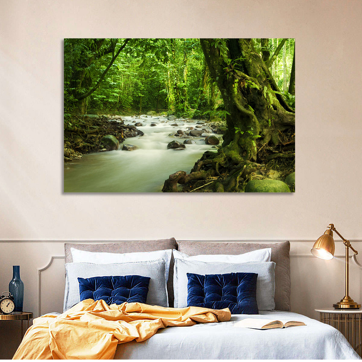 Emerald Rainforest River Wall Art in a room, landscape