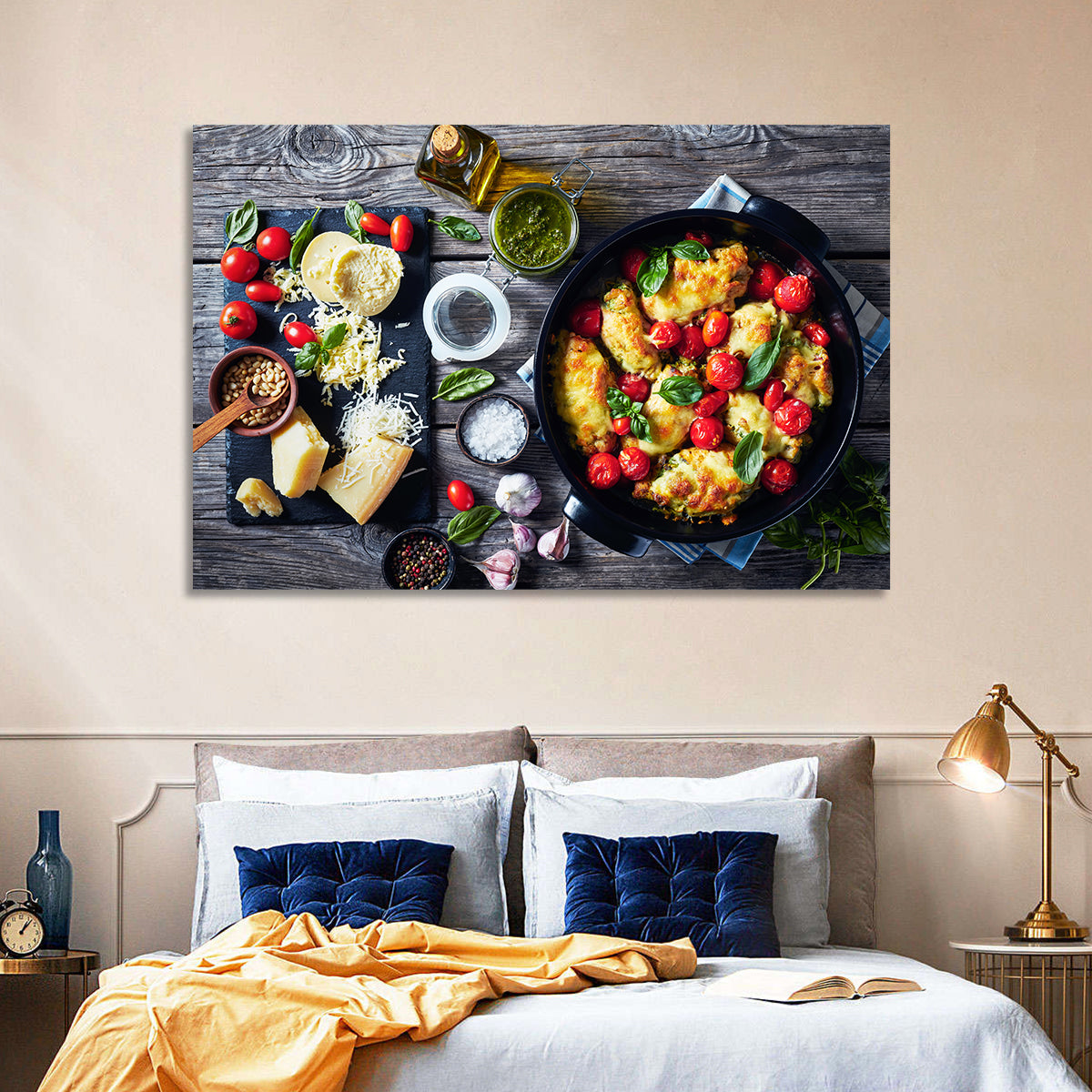 Pesto Baked Chicken Flat Lay Wall Art in a room, landscape