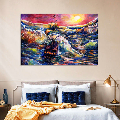 Stormy Sunset Sailing Ship Wall Art