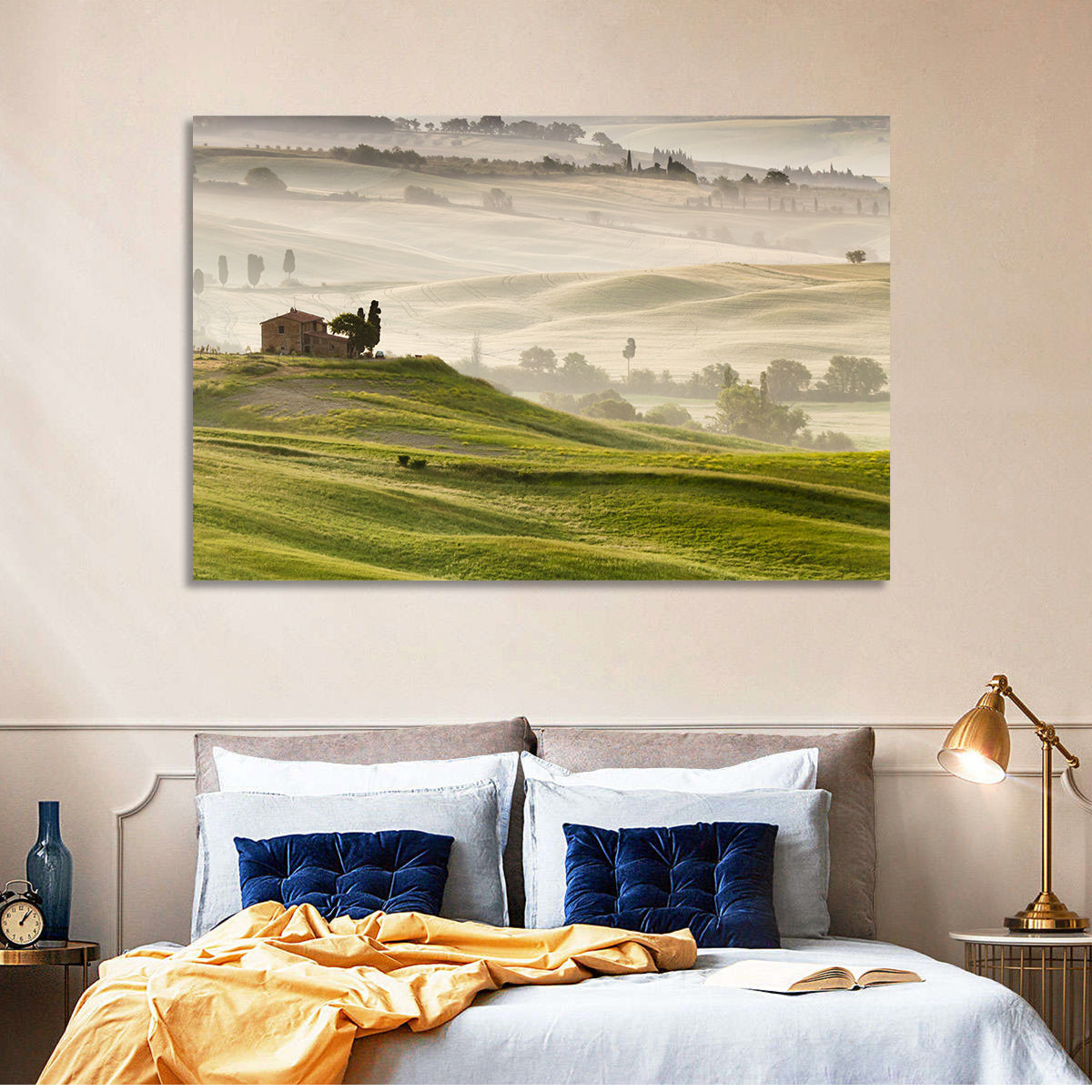 Foggy Tuscany Wall Art in a room, landscape