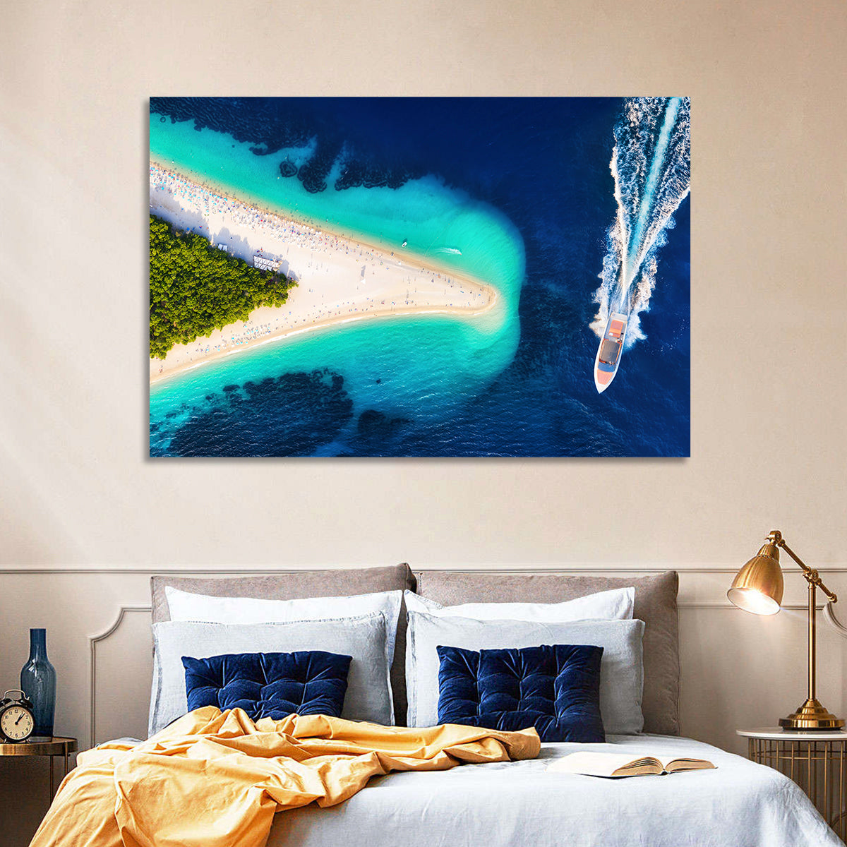 Zlatni Rat Beach Aerial, Bol Croatia Wall Art in a room, landscape