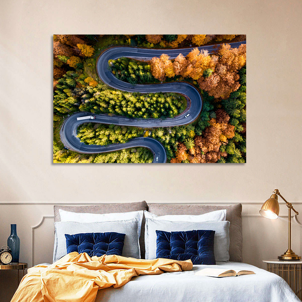 Serpentine Forest Road Wall Art in a room, landscape
