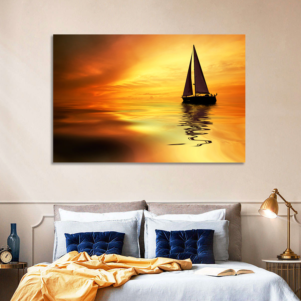 Golden Hour Sailboat Silhouette Wall Art