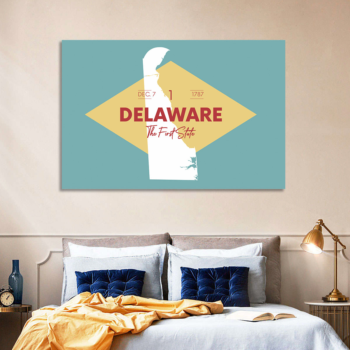 Delaware State Map Graphic Wall Art in a room, landscape