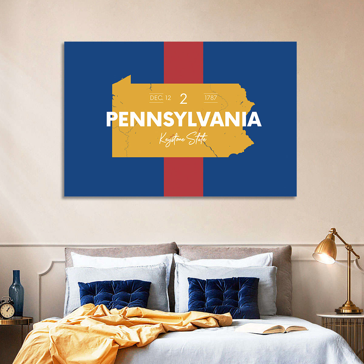 Keystone State Map Graphic Wall Art in a room, landscape