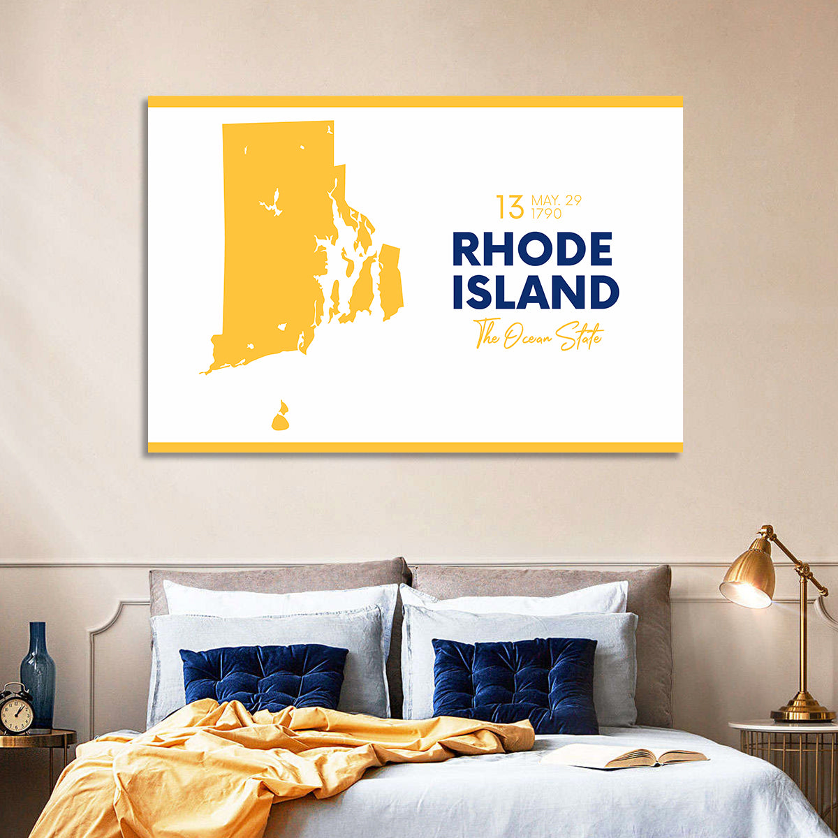Rhode Island Map Wall Art in a room, landscape