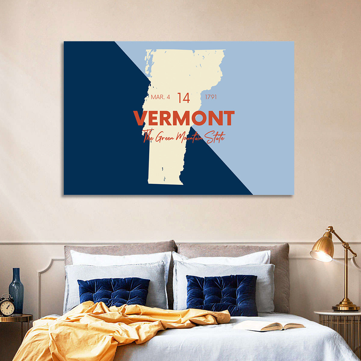 Vermont Map, Green Mountain State Wall Art in a room, landscape