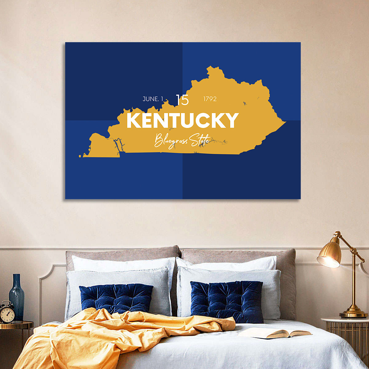 Blue and Gold Kentucky Map Wall Art