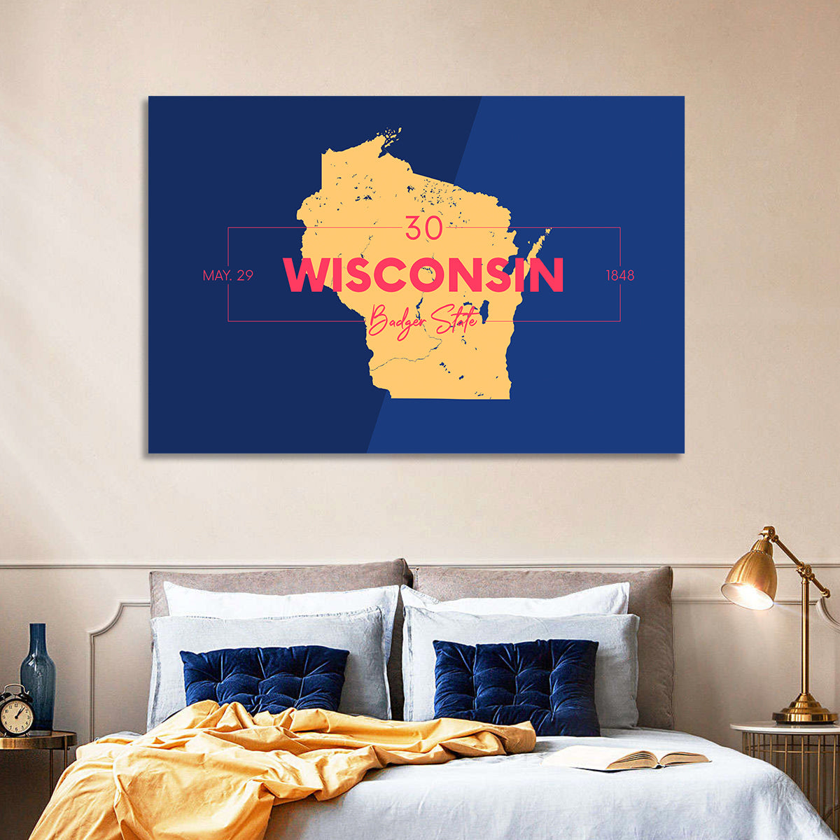Badger State Map Wall Art in a room, landscape