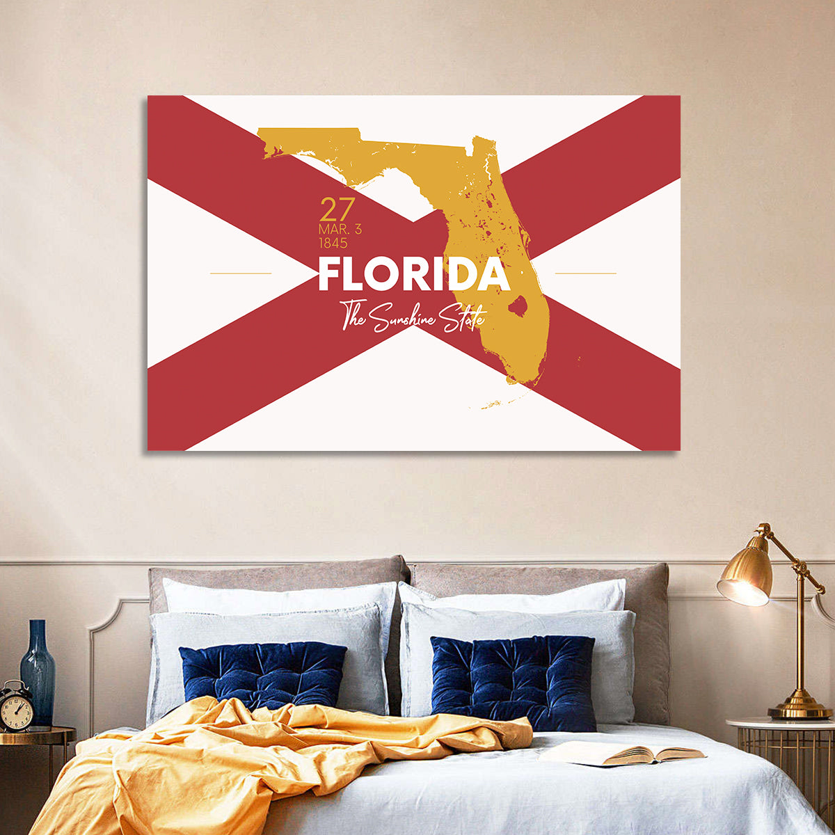 Florida Gold Map Graphic Wall Art in a room, landscape