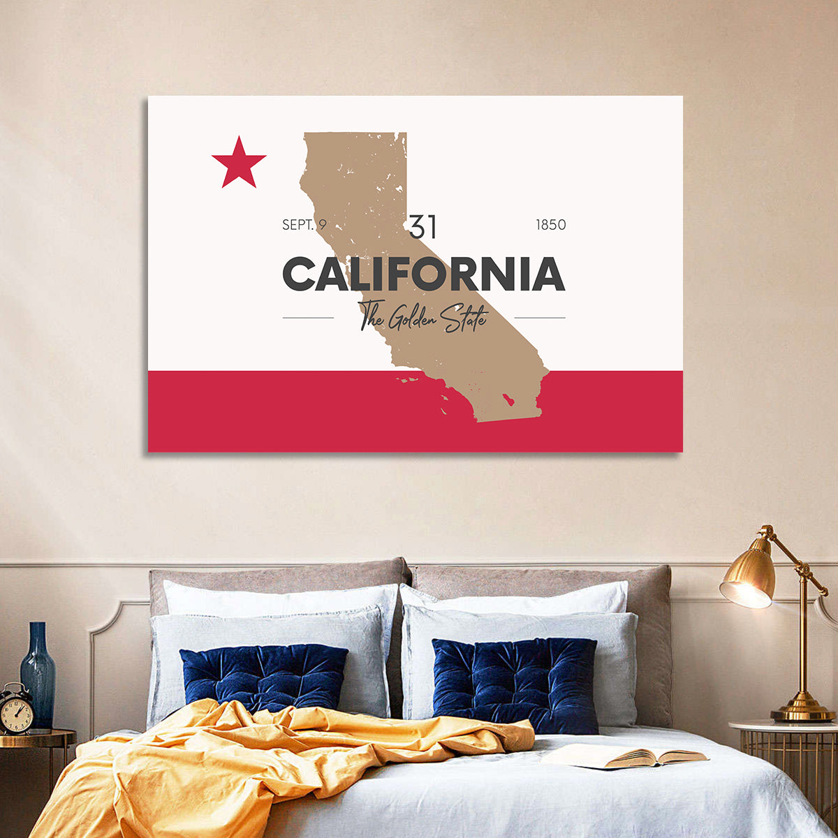 California Map with Red Star Wall Art