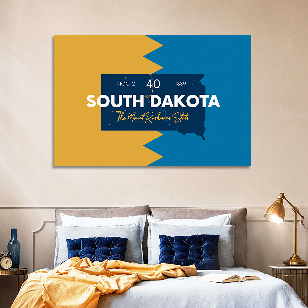 South Dakota Silhouette Map Wall Art in a room, landscape