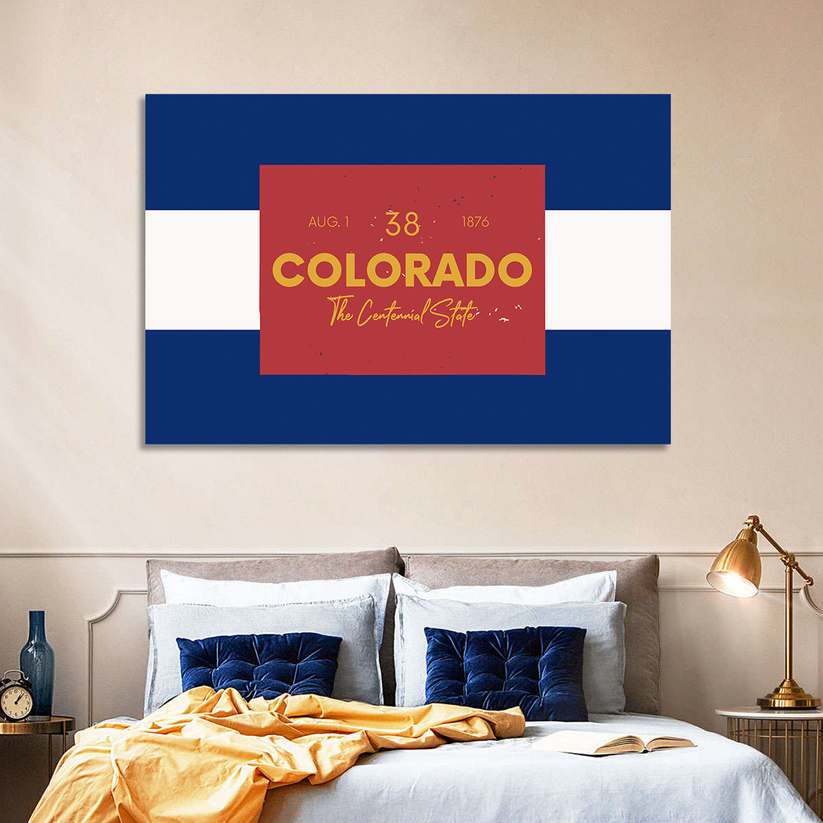 Colorado State Flag Map Wall Art in a room, landscape