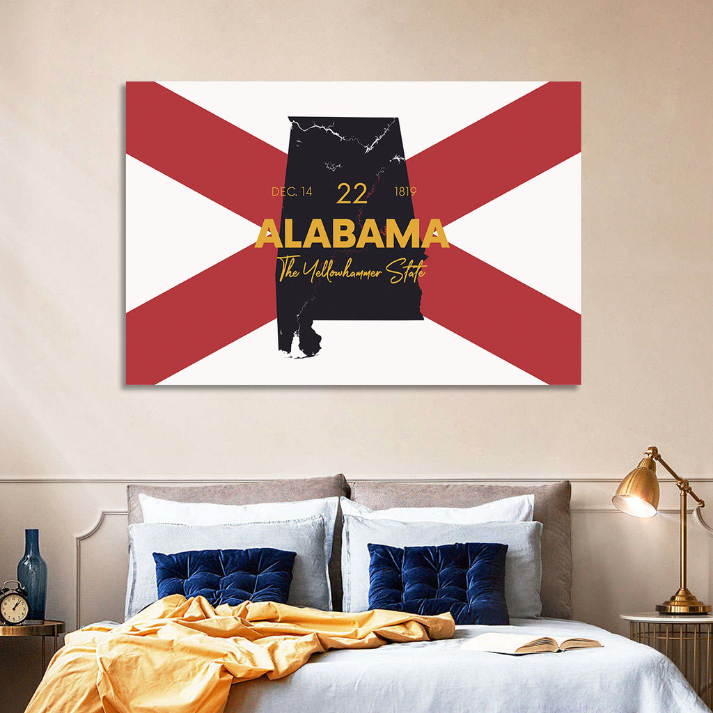 Alabama Map Over State Flag Wall Art