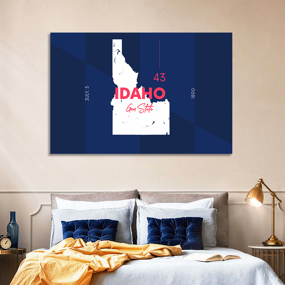 Idaho Gem State Map Wall Art in a room, landscape