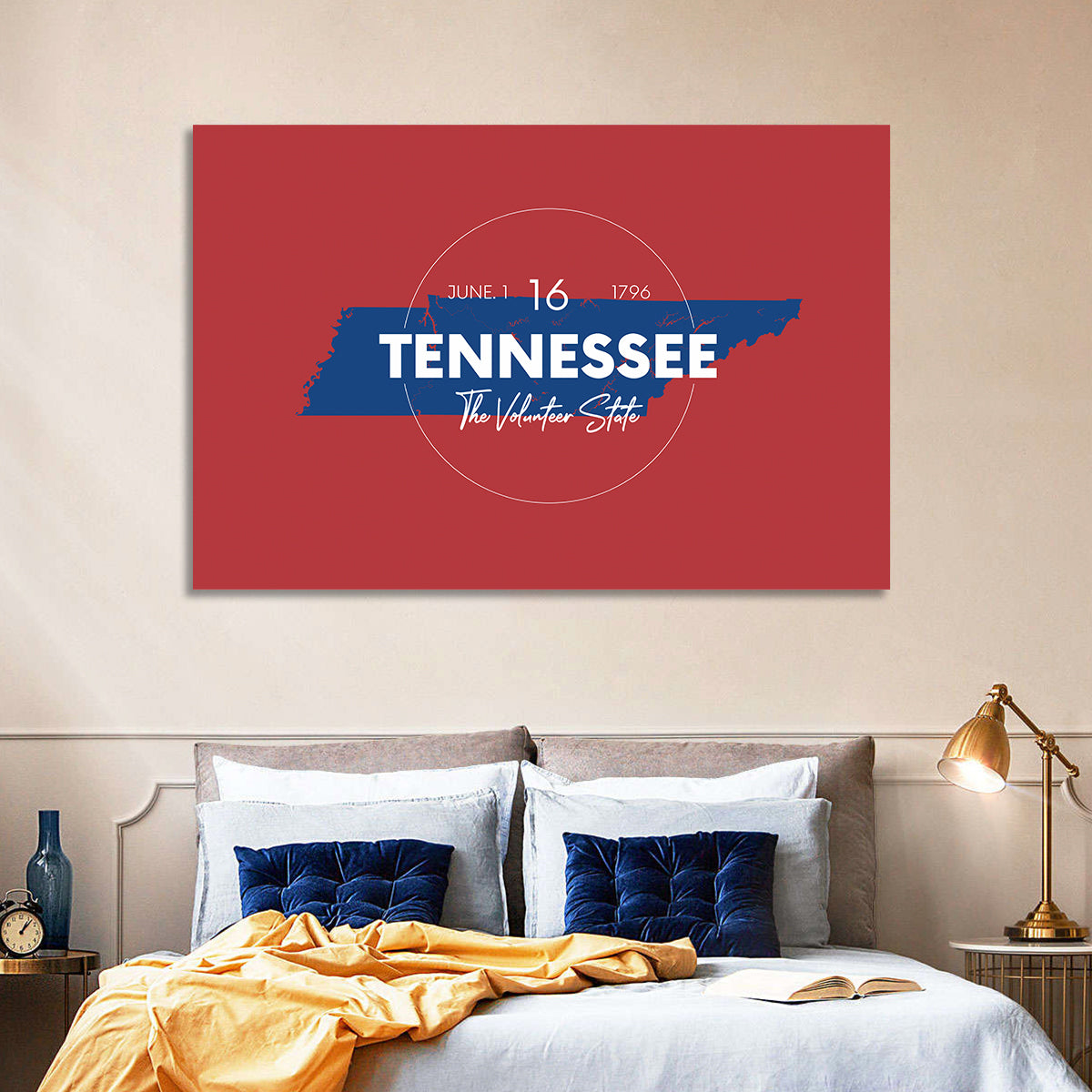 Tennessee Typographic Map Wall Art in a room, landscape