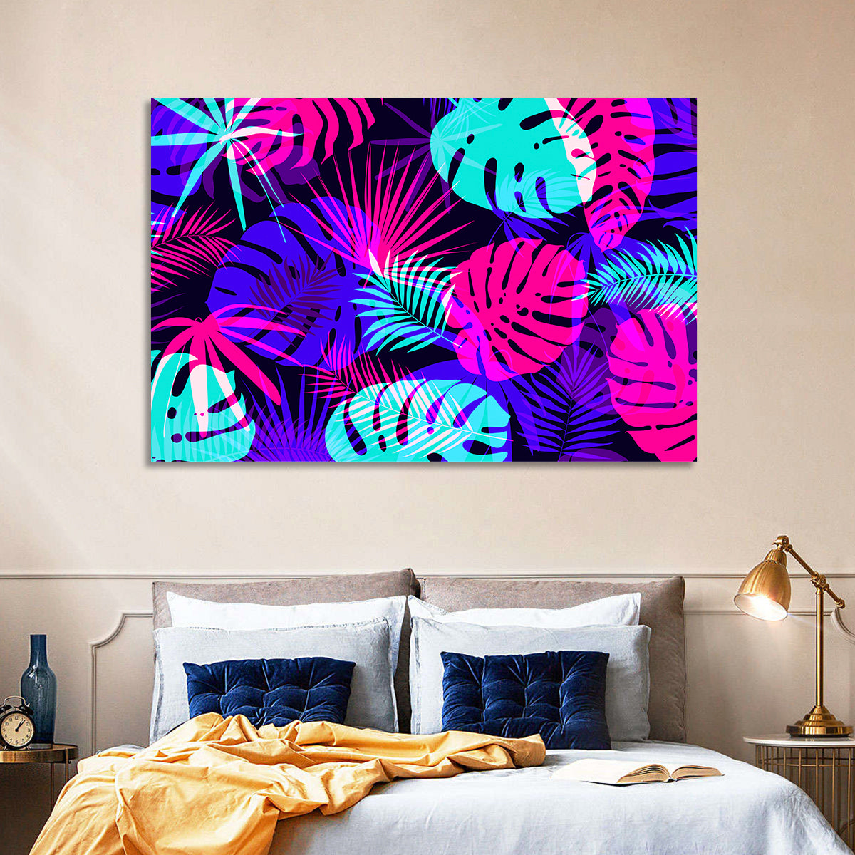 Neon Tropical Leaves Wall Art