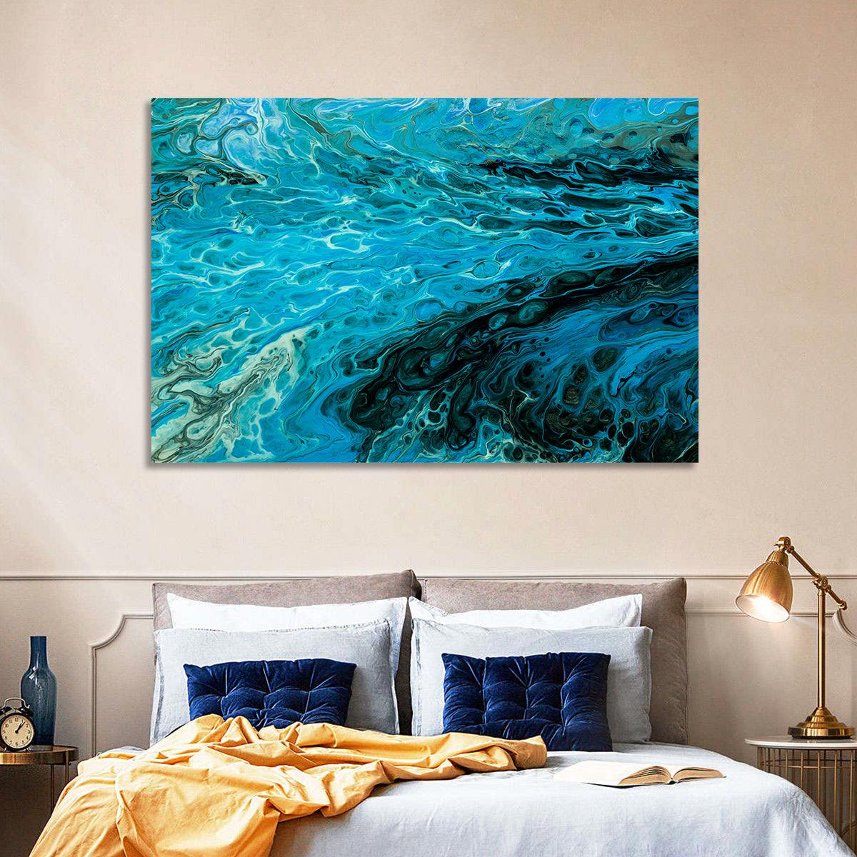 Liquid Marble Blue Abstract Wall Art