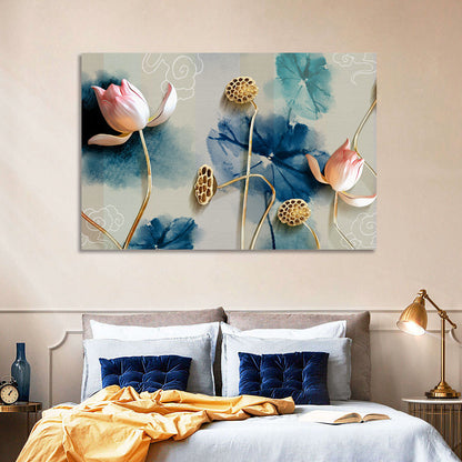 Blue Lotus Botanical Backdrop Wall Art