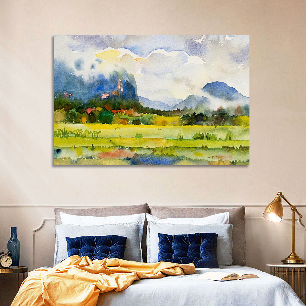 Summer Meadow Watercolor Landscape Wall Art