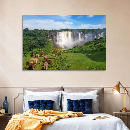 Kalandula Falls and Grazing Donkeys Wall Art