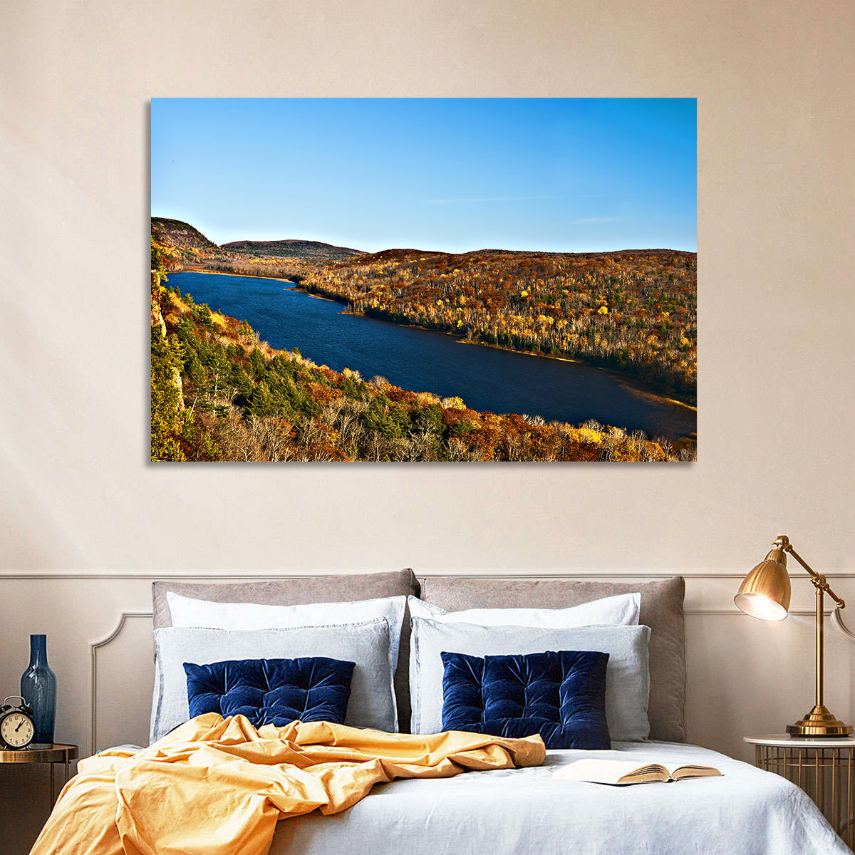Lake of the Clouds Golden Hour Wall Art in a room, landscape