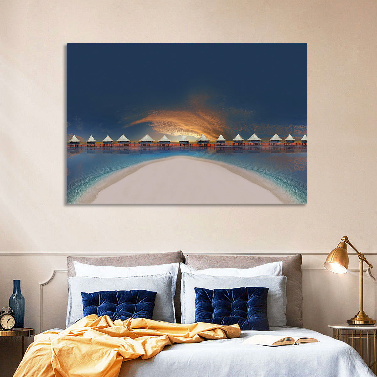 Overwater Bungalows at Golden Dusk Wall Art