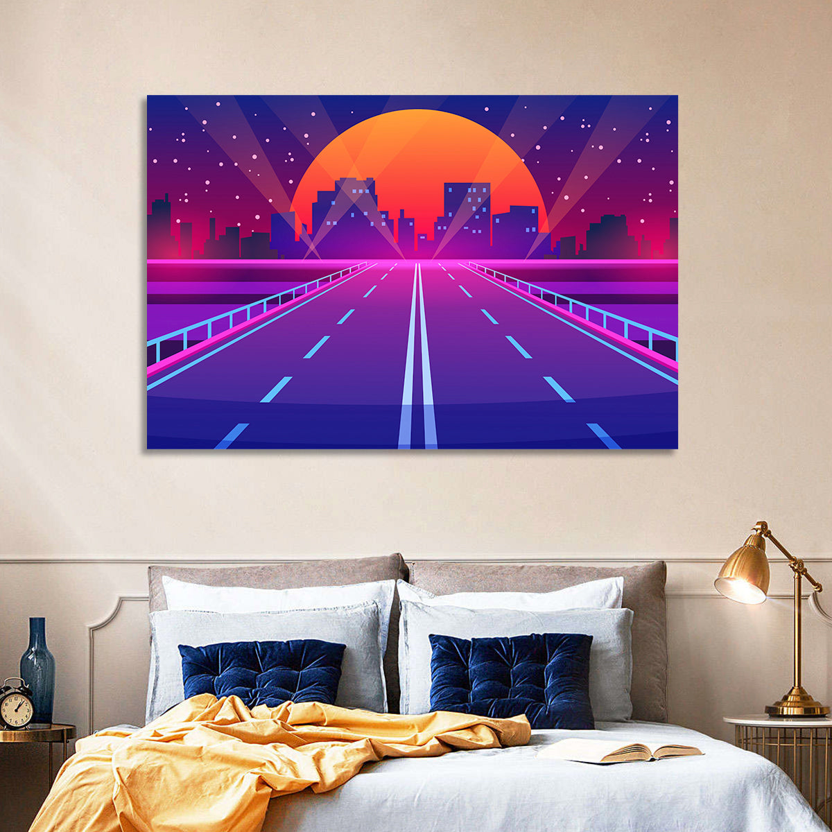Dusk Highway Cityscape Wall Art in a room, landscape