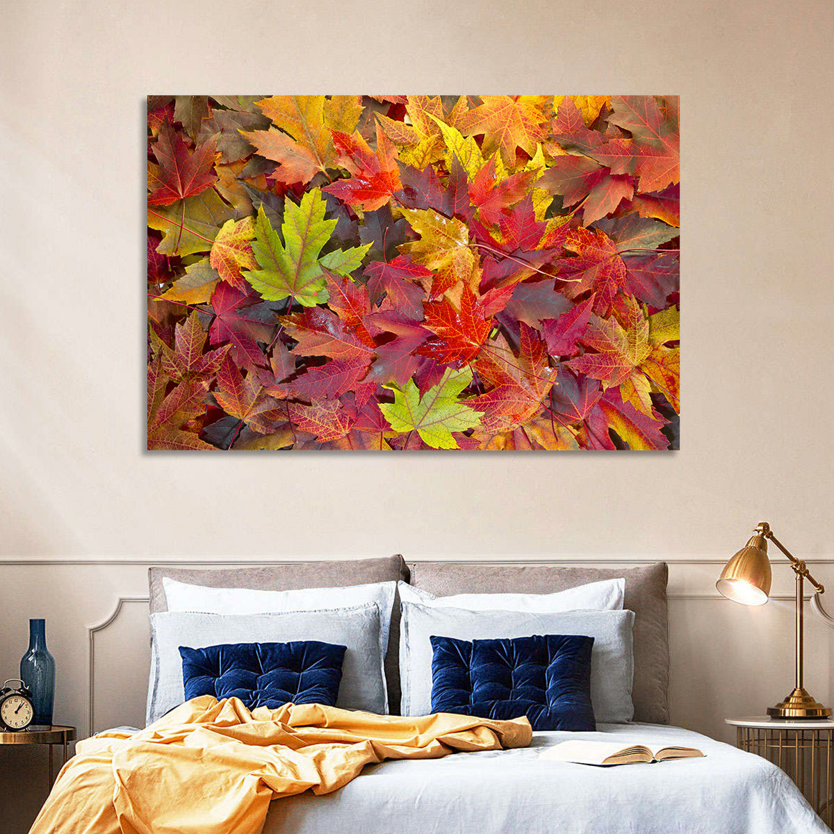 Autumn Maple Leaves Close-up Wall Art in a room, landscape