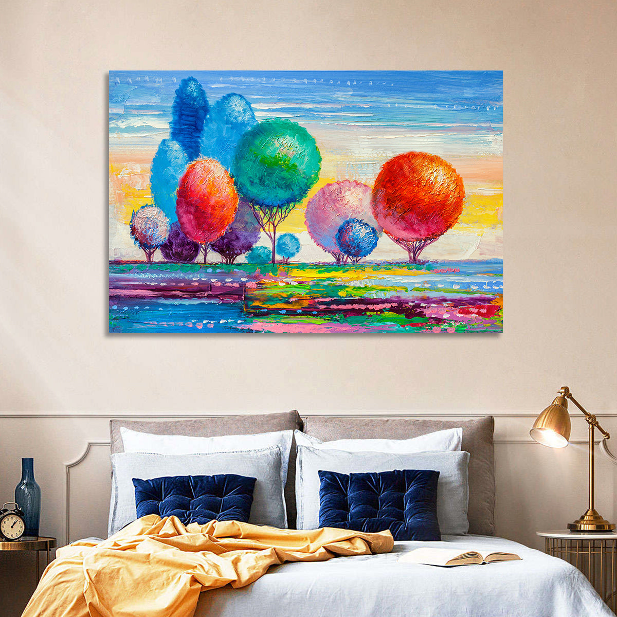 Autumn Trees at Sunset Wall Art in a room, landscape